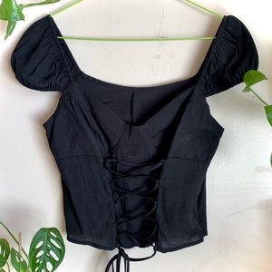 Sweet Lace-Up Puff Sleeve Blouse